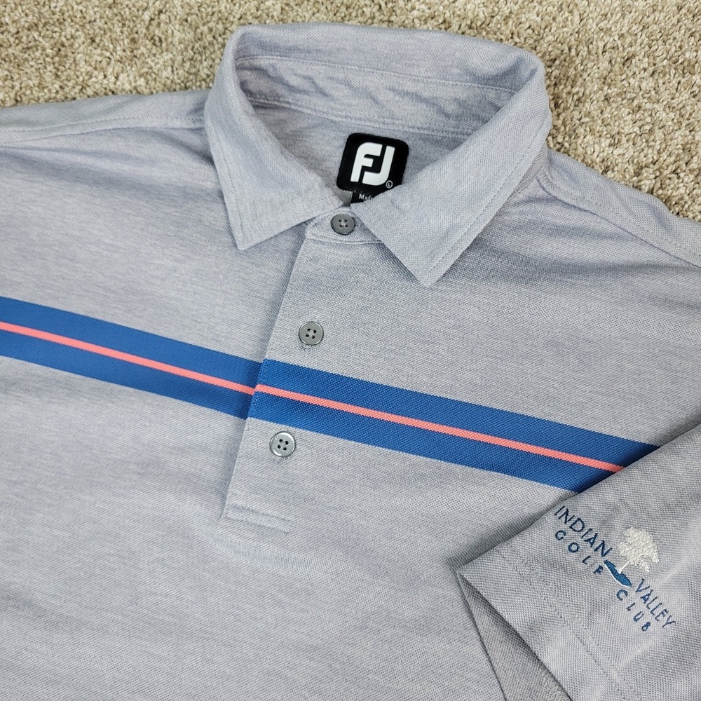 FootJoy Mens Large Gray Chest Stripe Performance Stretch Golf Polo Short Sleeve